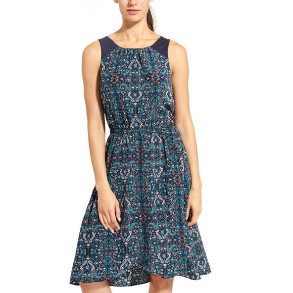 Athleta Dress Womens X Small Blue Red Martinique Floral Print Silky Lightweight - Picture 1 of 9